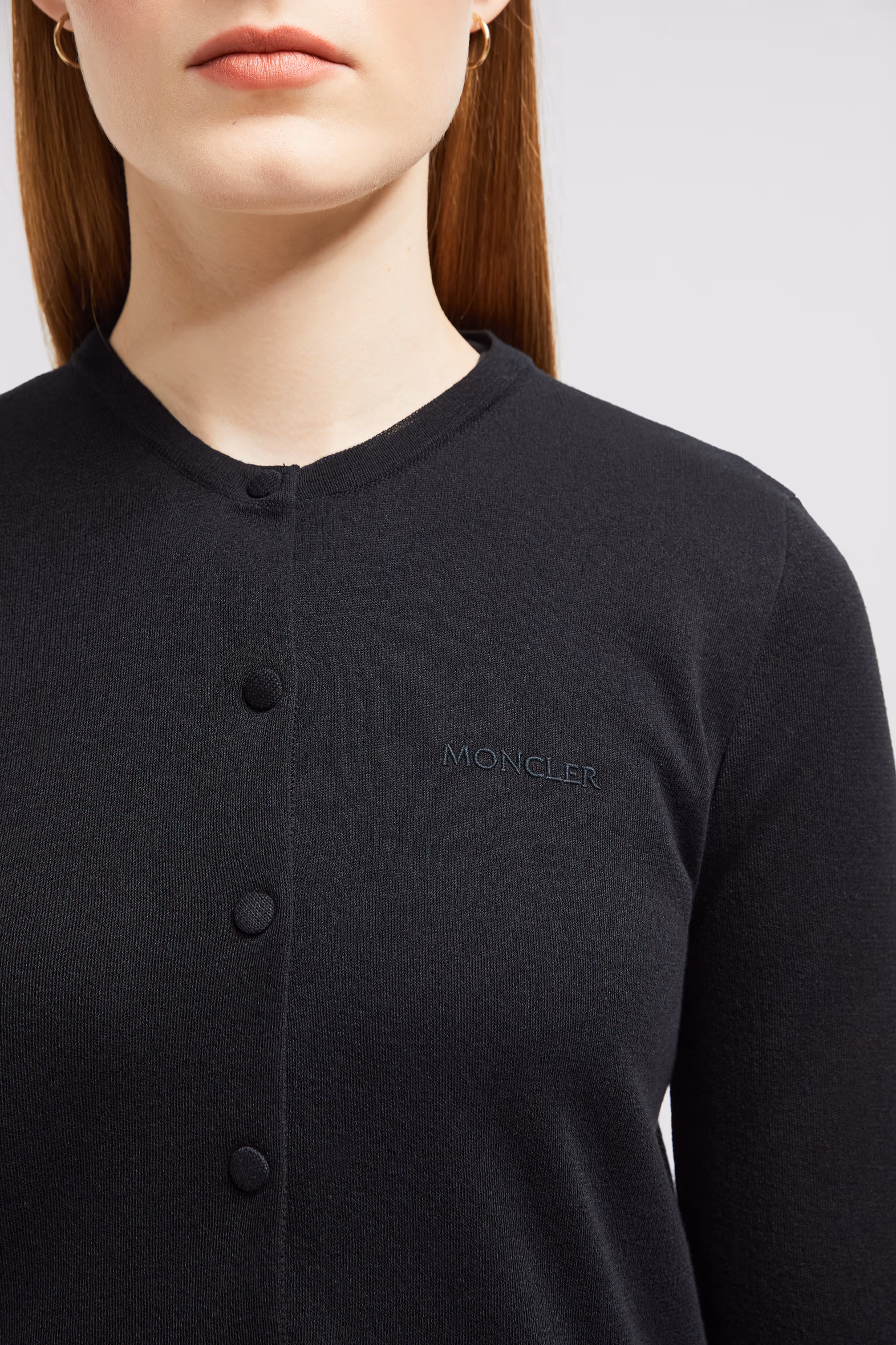 Embroidered Logo Cotton Cardigan Women Black Moncler 6